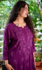 Modal Chikankari Kurta Set - Purple | Noor Collection