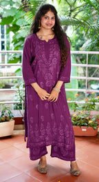Modal Chikankari Kurta Set - Purple | Noor Collection