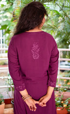 Modal Chikankari Kurta Set - Purple | Noor Collection