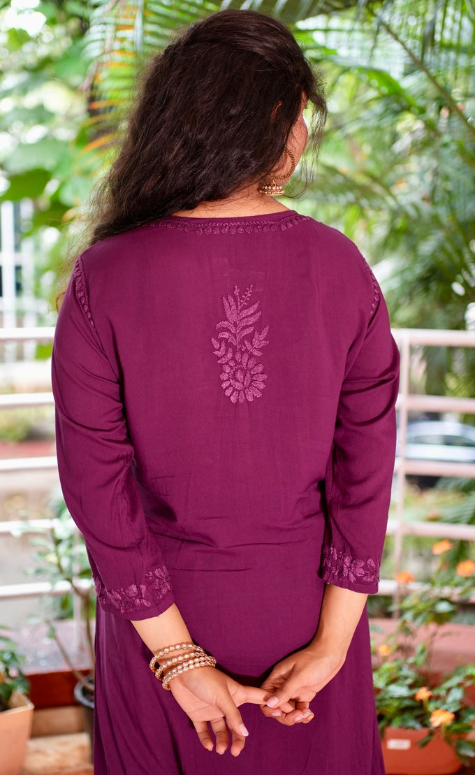 Modal Chikankari Kurta Set - Purple | Noor Collection