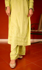 Rayon Chikankari Kurta Set - Lime Green | Noor Collection