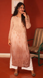 Viscose Georgette Chikankari Kurta - Shaded Beige | Sanjh Collection