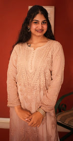 Viscose Georgette Chikankari Kurta - Shaded Beige | Sanjh Collection