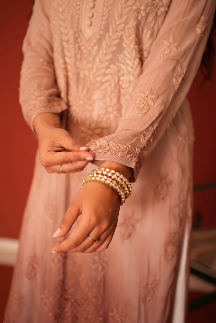 Viscose Georgette Chikankari Kurta - Shaded Beige | Sanjh Collection