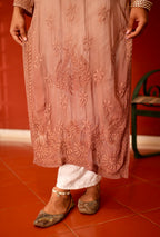 Viscose Georgette Chikankari Kurta - Shaded Beige | Sanjh Collection