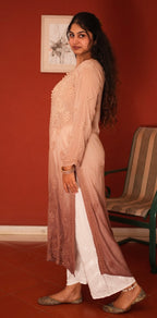 Viscose Georgette Chikankari Kurta - Shaded Beige | Sanjh Collection