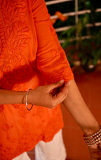 Viscose Georgette Chikankari Kurta - Orange | Sanjh Collection