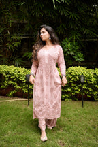Modal Chikankari Kurta Set - Beige | Noor Collection