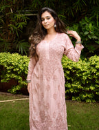 Modal Chikankari Kurta Set - Beige | Noor Collection