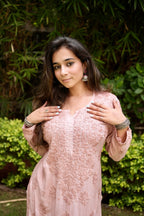 Modal Chikankari Kurta Set - Beige | Noor Collection