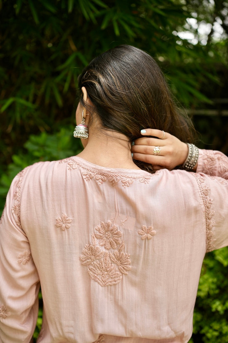 Modal Chikankari Kurta Set - Beige | Noor Collection