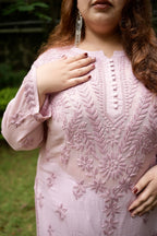 Viscose Georgette Chikankari Kurta - Blush Pink | Sanjh Collection