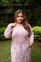 Viscose Georgette Chikankari Kurta - Blush Pink | Sanjh Collection