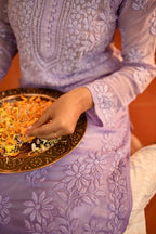 Viscose Georgette Chikankari Kurta - Purple | Sanjh Collection