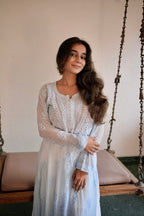 Viscose Georgette Chikankari Kurta - Shaded Blue | Sanjh Collection