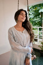 Viscose Georgette Chikankari Kurta - Shaded Blue | Sanjh Collection