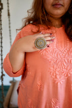 Modal Chikankari Kurta- Orange | Sanjh Collection