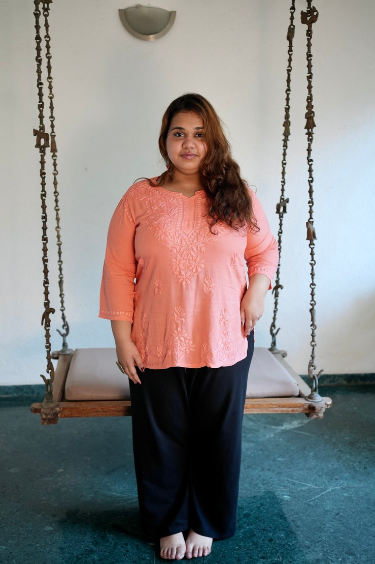 Modal Chikankari Kurta- Orange | Sanjh Collection