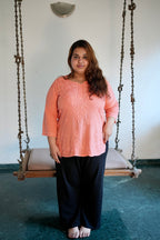 Modal Chikankari Kurta- Orange | Sanjh Collection