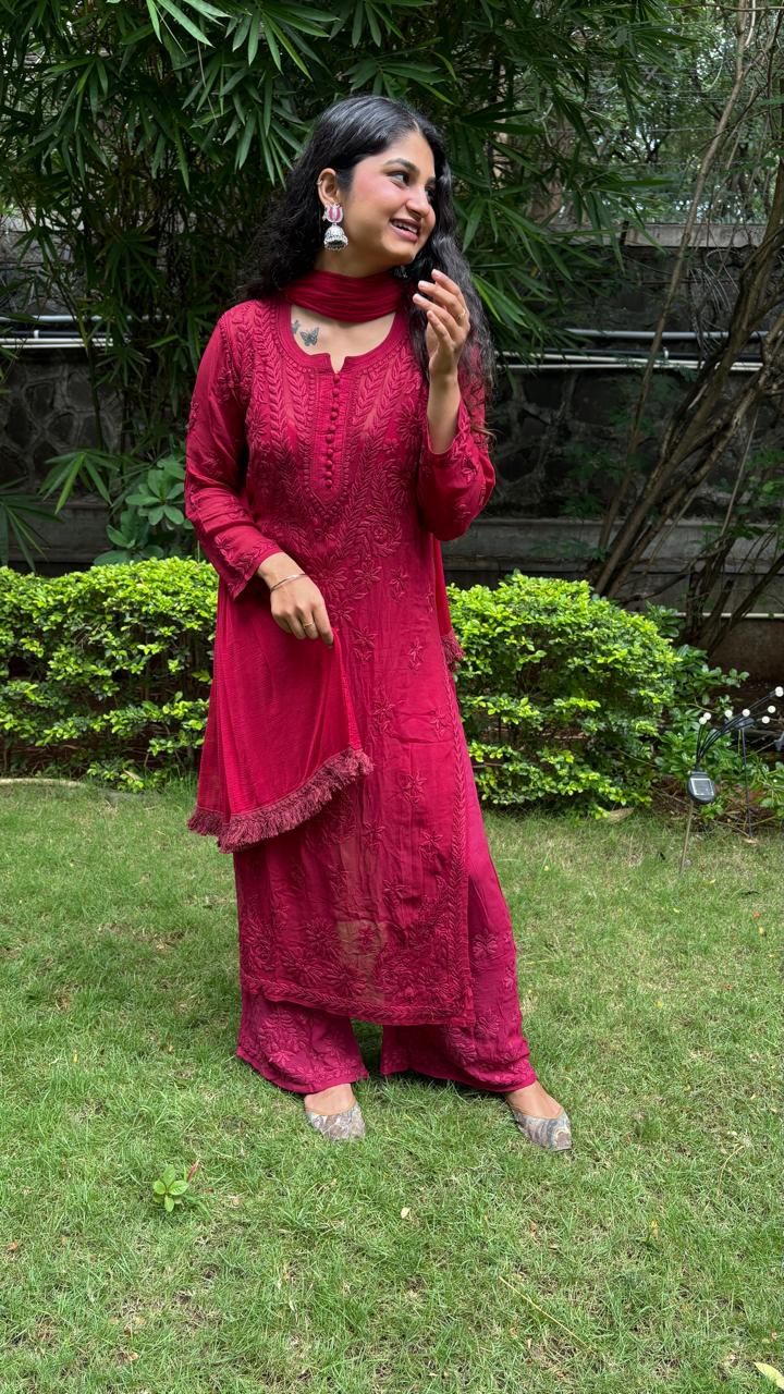 Viscose Georgette Kurta Set - Red | Noor Collection