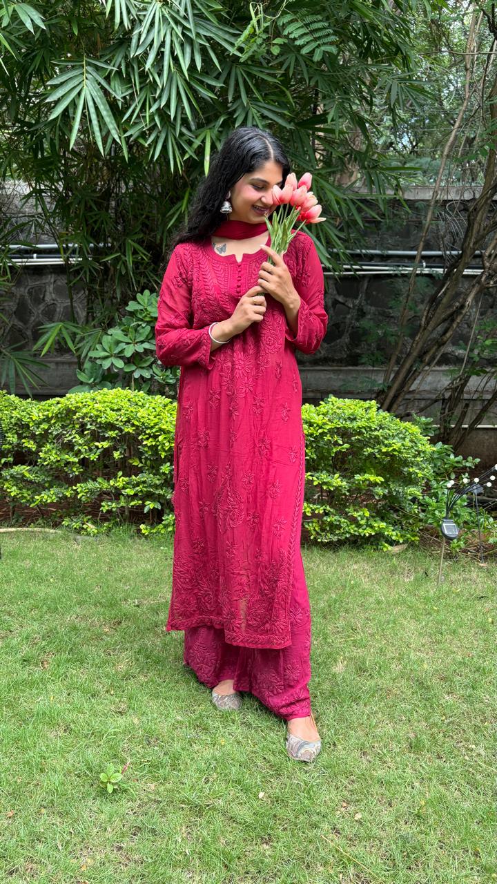 Viscose Georgette Kurta Set - Red | Noor Collection
