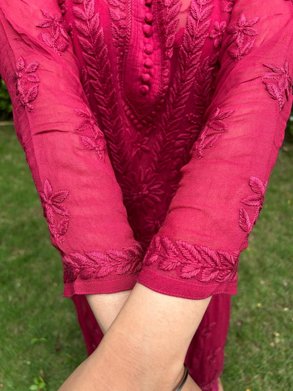 Viscose Georgette Kurta Set - Red | Noor Collection