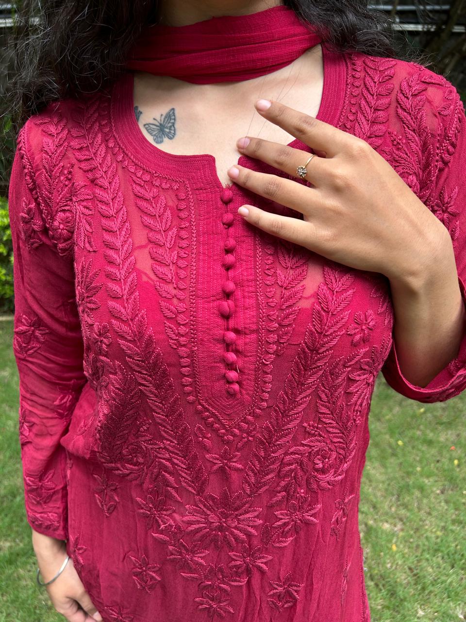 Viscose Georgette Kurta Set - Red | Noor Collection