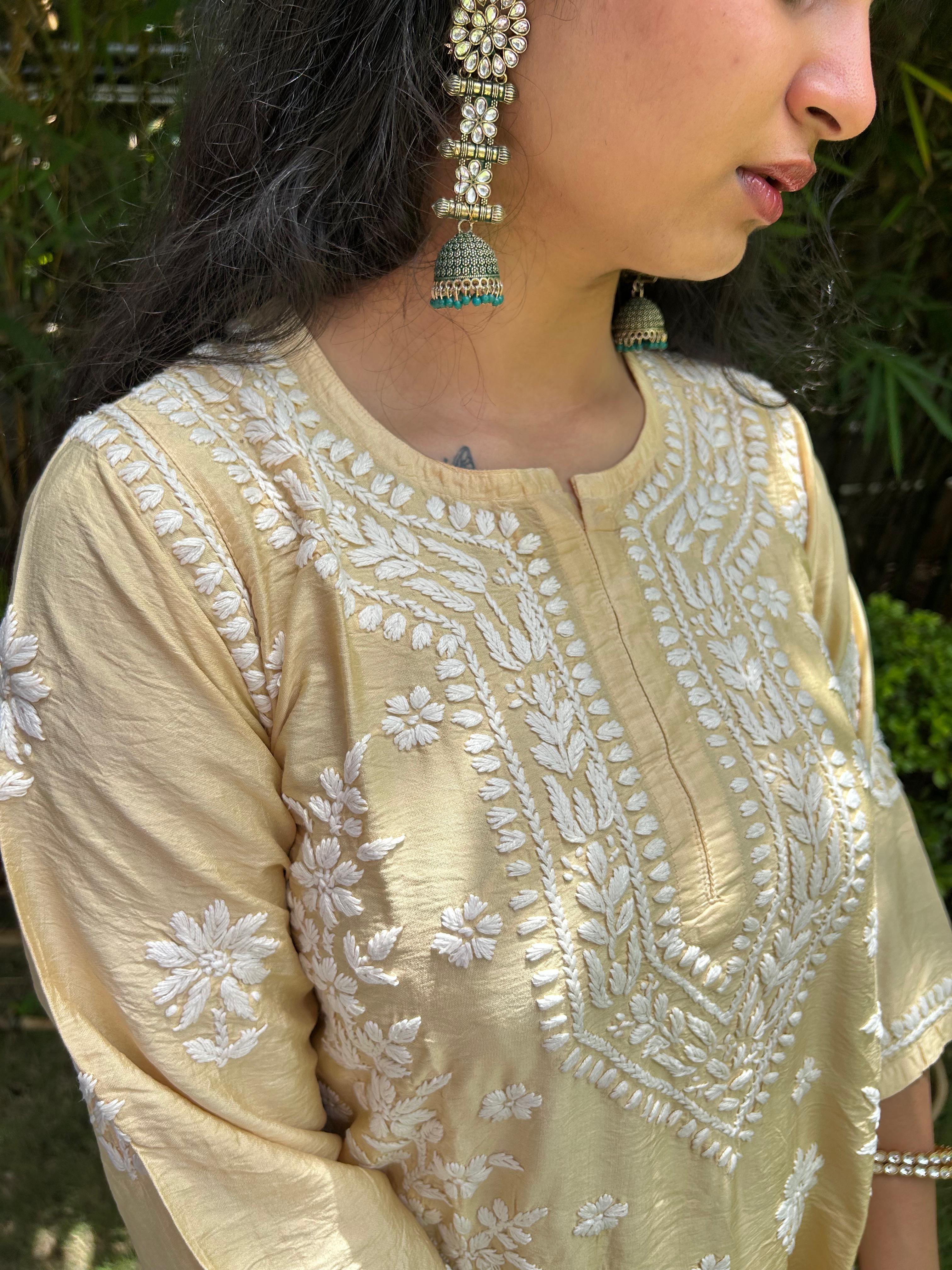 Chanderi Silk Chikankari Kurta- Shaded Yellow | Sehr Collection