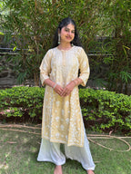 Chanderi Silk Chikankari Kurta- Shaded Yellow | Sehr Collection