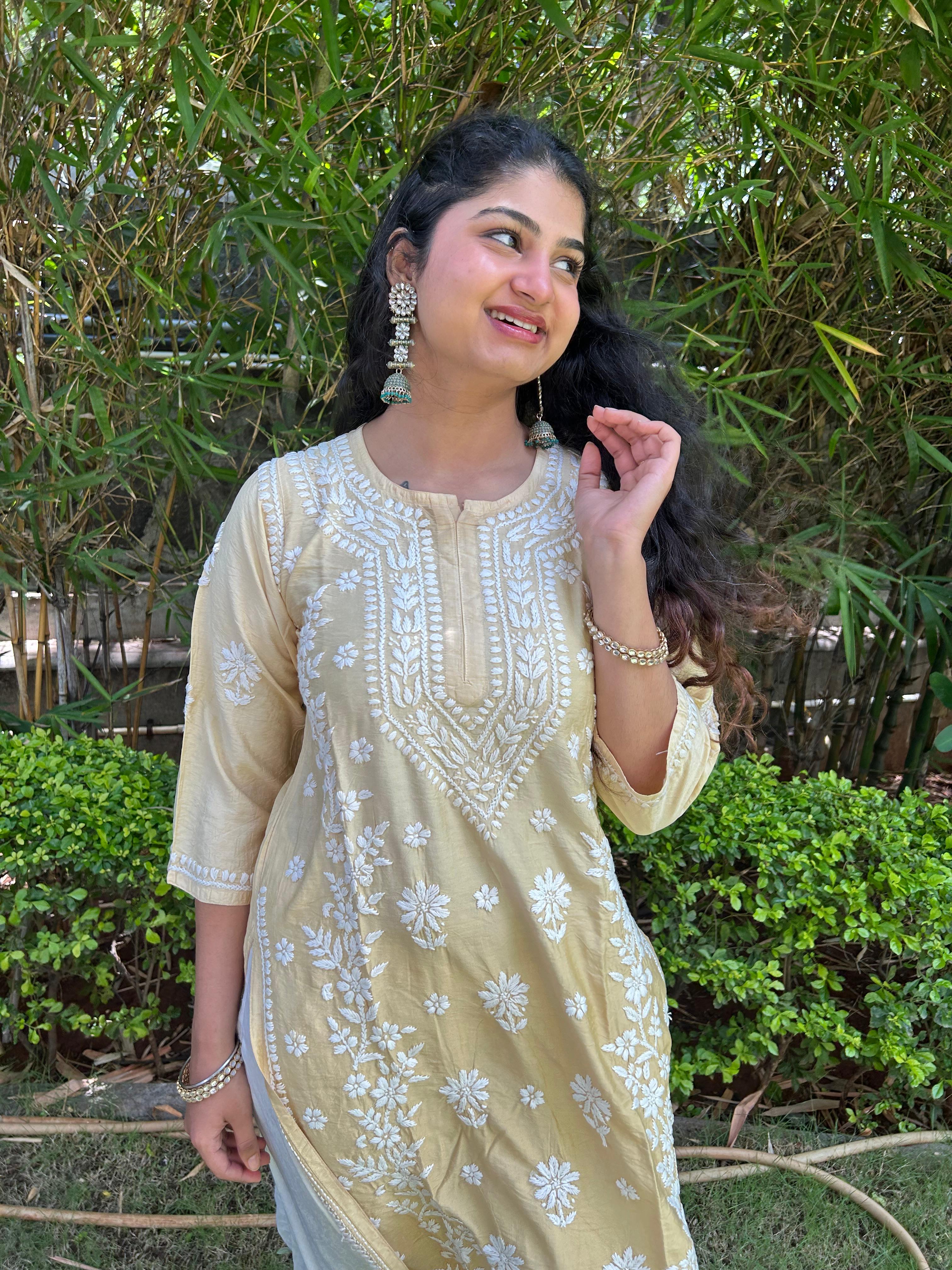 Chanderi Silk Chikankari Kurta- Shaded Yellow | Sehr Collection