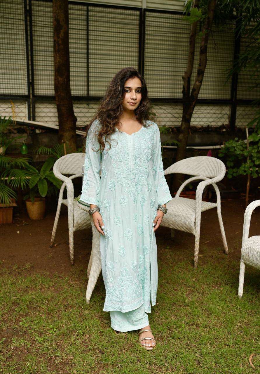 Modal Chikankari Kurta Set - Sky Blue | Noor Collection