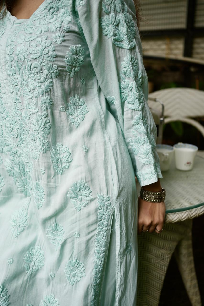 Modal Chikankari Kurta Set - Sky Blue | Noor Collection