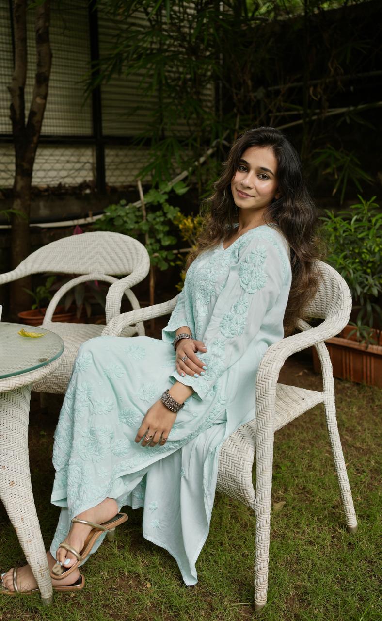 Modal Chikankari Kurta Set - Sky Blue | Noor Collection