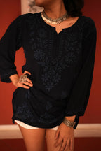 Modal Chikankari Kurta- Navy Blue| Sanjh Collection