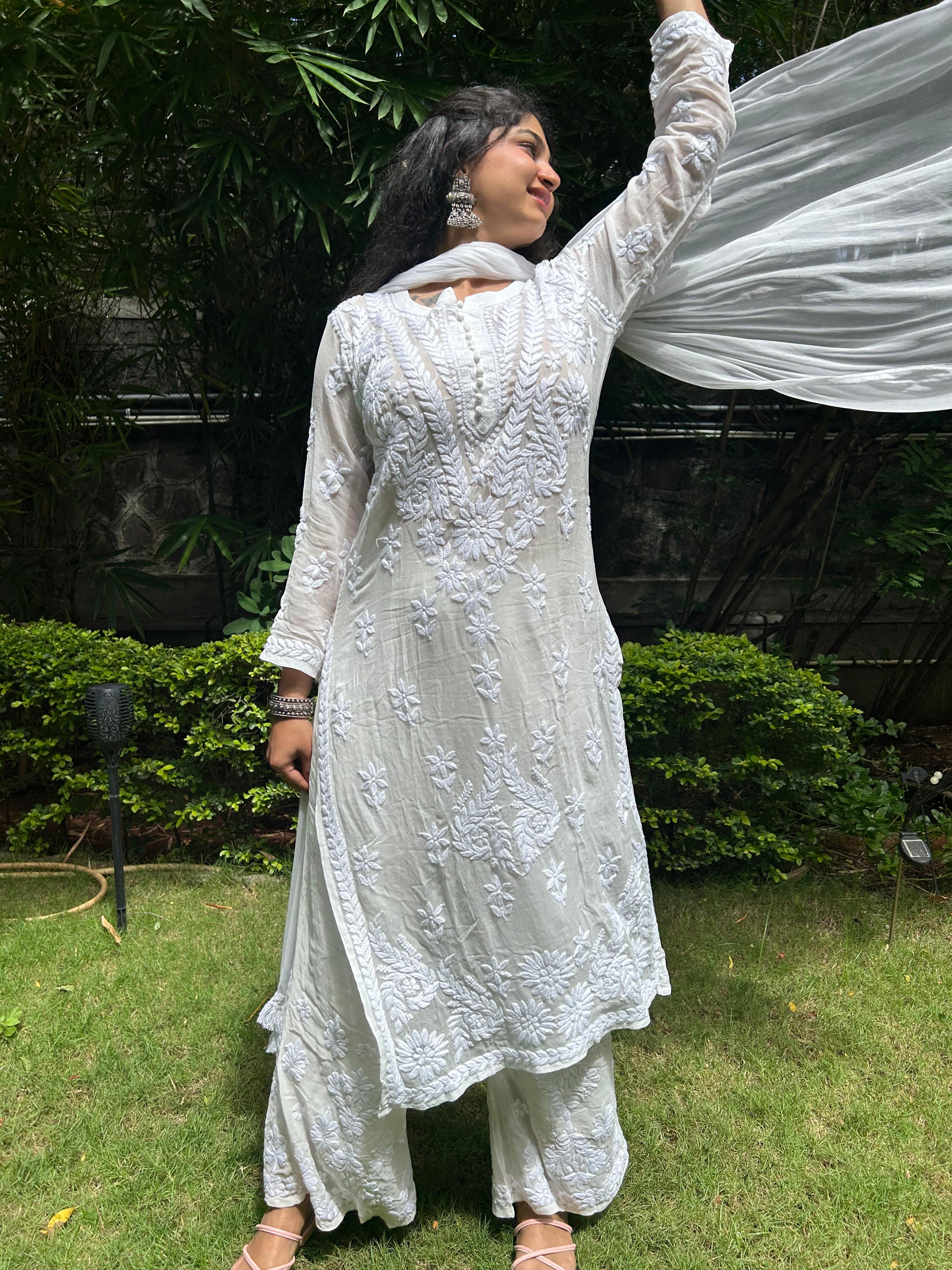 Viscose Georgette Kurta Set - White | Noor Collection