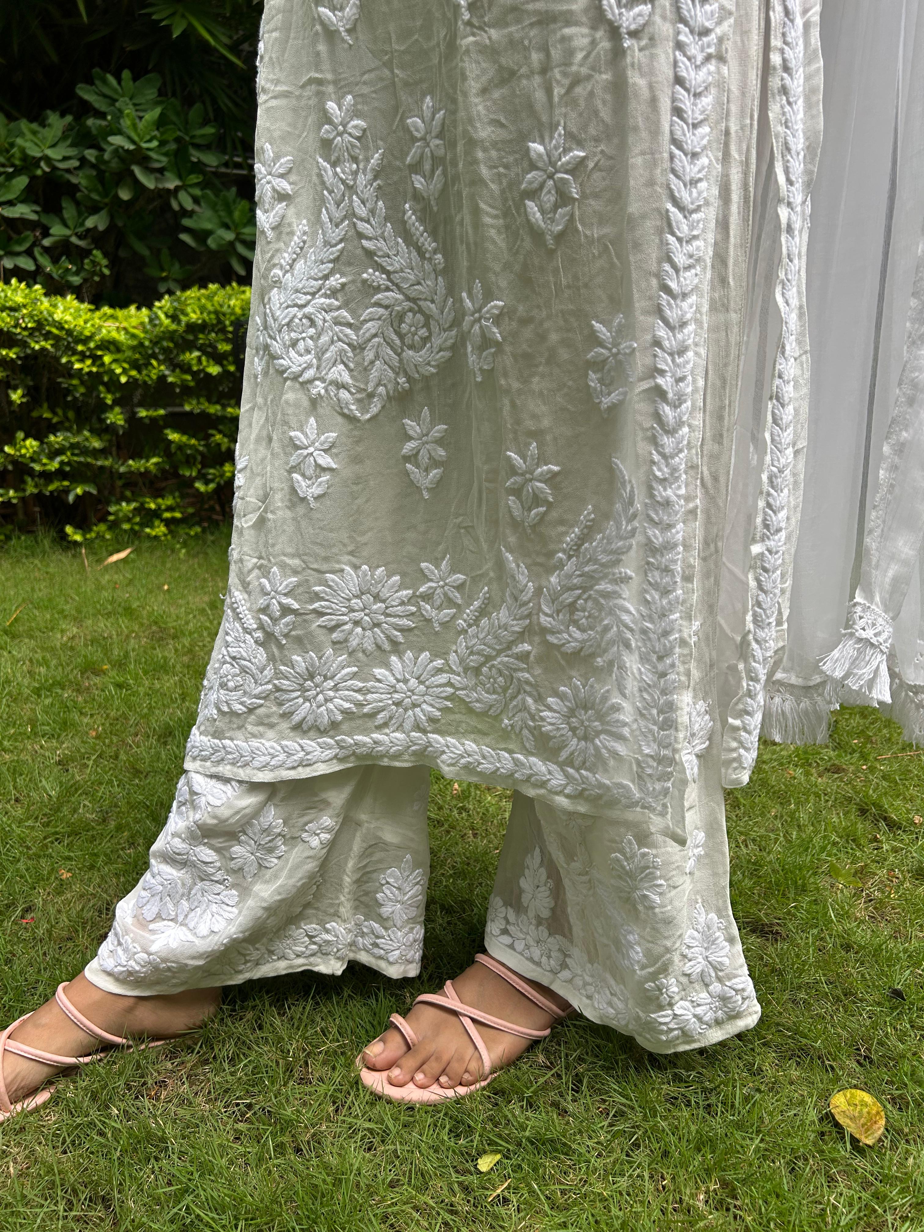 Viscose Georgette Kurta Set - White | Noor Collection