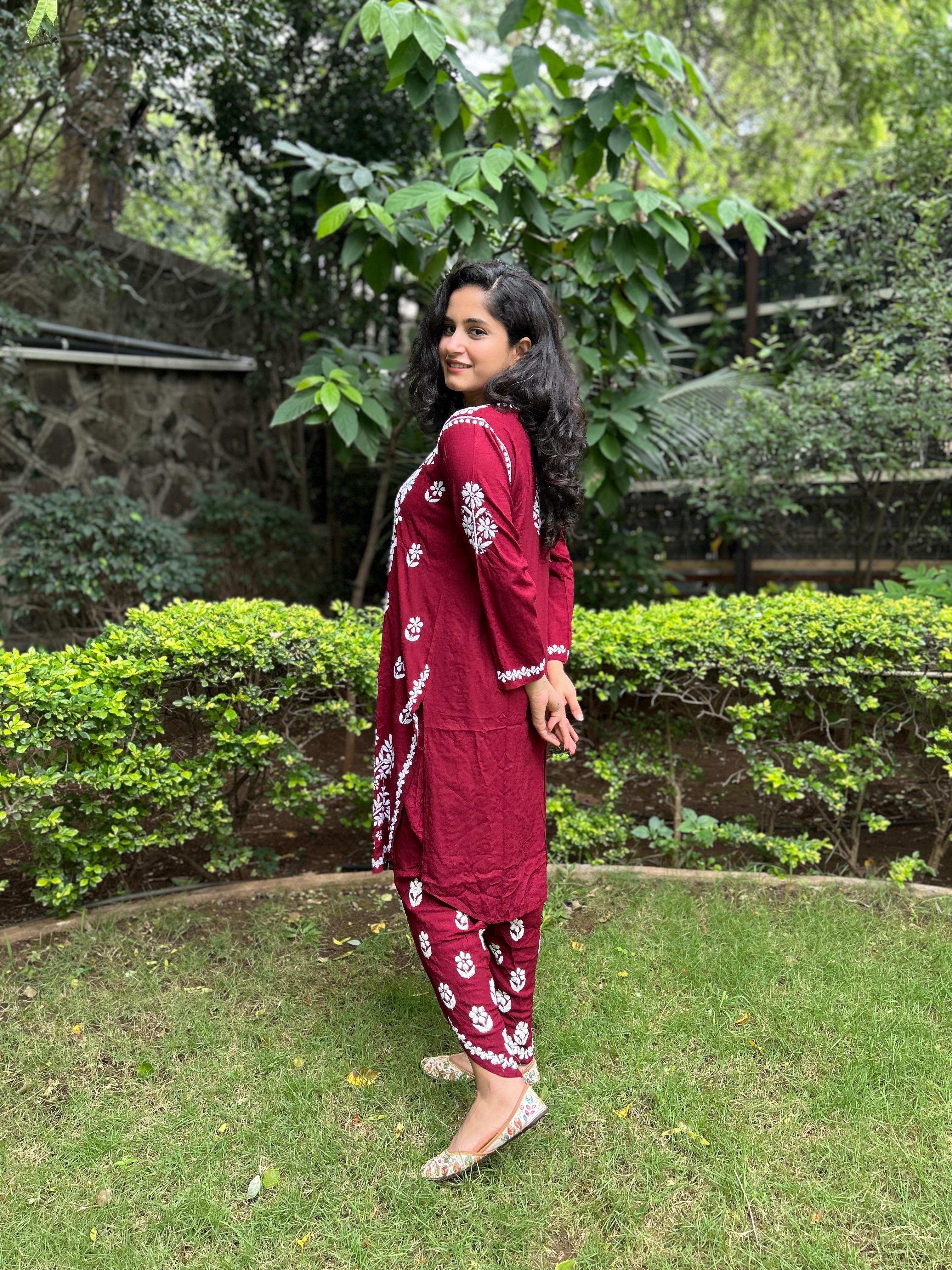 Modal Dhoti-Kurta Set - Maroon | Noor Collection