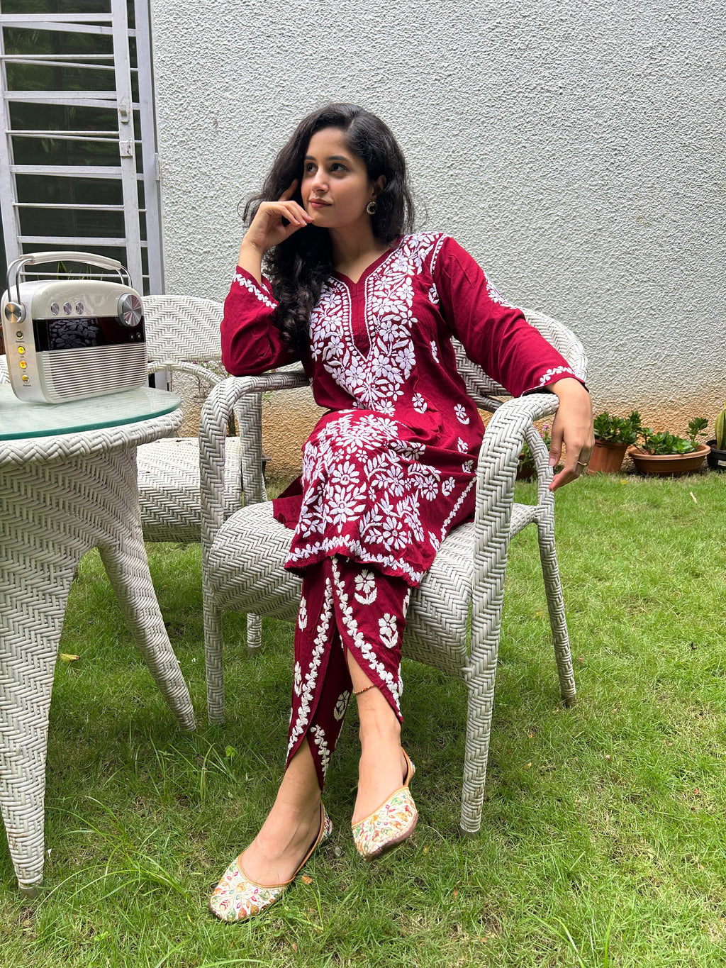 Modal Dhoti-Kurta Set - Maroon | Noor Collection