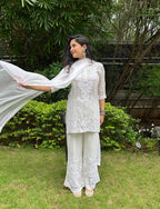 Viscose Georgette Chikankari Kurta Set - White | Noor Collection