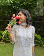 Viscose Georgette Chikankari Kurta Set - White | Noor Collection